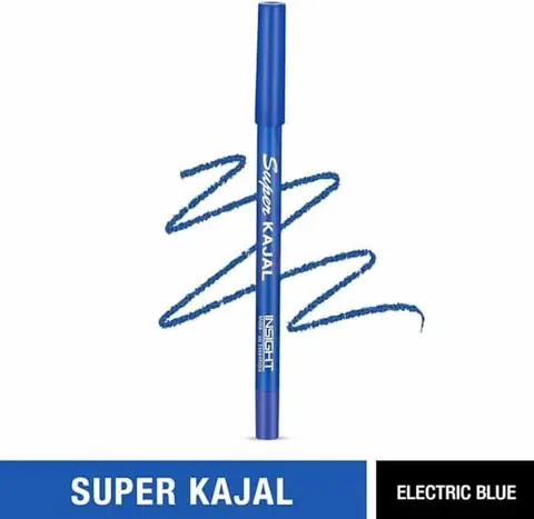 Insight Cosmetics Super Kajal Electric Blue eyeliner pencil, capped, standing upright, black casing.