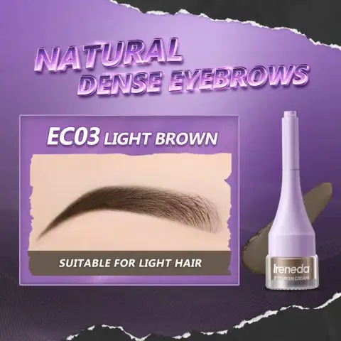 Ireneda Eyebrow Cream Waterproof EC03 Light Brown tube with applicator brush on a clean background.