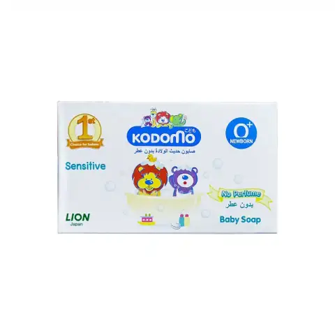 Kodomo Sensitive Baby Soap 75gm in blue and white box packaging, angled front view.