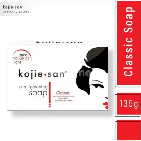 Kojie San Skin Lightening Soap, orange bar clearly visible in its distinctive white and orange box.