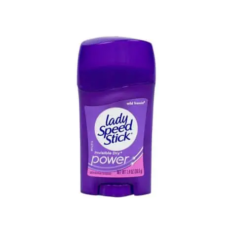 Front view of Colgate Palmolive's Lady Speed Stick Invisible Dry Wild Freesia deodorant stick in purple packaging.