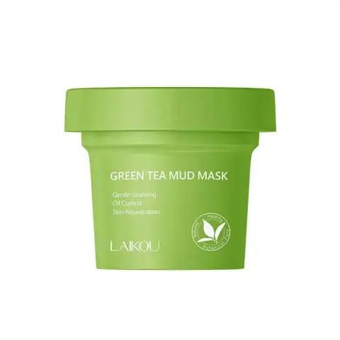 Laikou Green Tea Mud Mask in its green jar packaging, displayed clearly from the front, 100g.