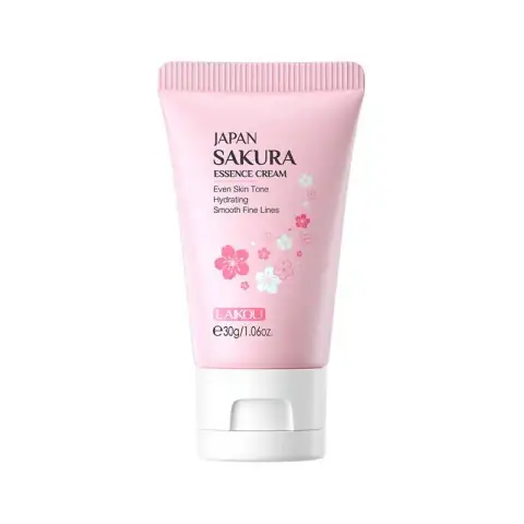 Laikou Japan Sakura Essence Cream 30g in its elegant clear glass jar with pink lid.
