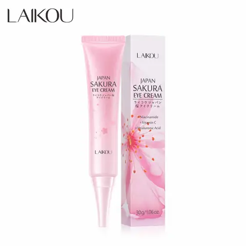 Laikou Japan Sakura Eye Cream in a vibrant pink jar with golden lid, showing clear label details.
