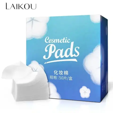 Laikou Makeup Remover Cotton Pad 50pcs in a clear plastic pouch on a light background.