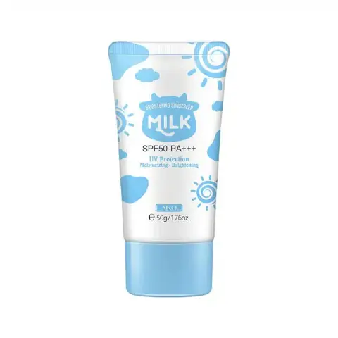 Laikou Milk Brightening Sunscreen SPF50 PA+++ 50g in its white tube with blue cap, front view.