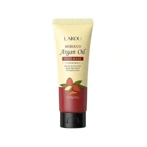 Laikou Morocco Argan Oil Hair Mask 100g white jar with golden lid, front view.