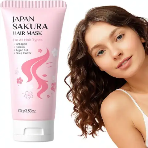 Laikou Sakura Hair Mask 100g jar for dry, damaged hair with argan oil, front view.