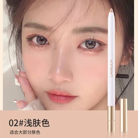 Lameila Concealer pen with clear cap standing upright, natural skin tone barrel, on white background.