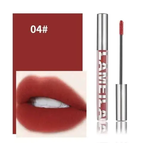 Two Lameila Matte Liquid Lipstick 04 tubes, warm nude shade, sleek clear packaging, black caps.
