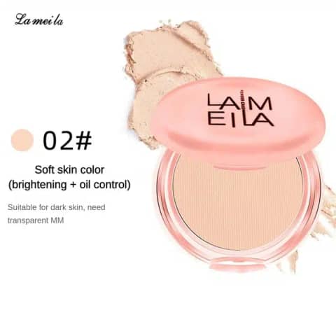 Lameila Pressed Powder Soft Skin Color 02 in a closed round light pink compact.