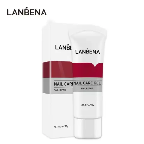 Full Lanbena Nail Care Gel 20gm tube and its colorful white-green box packaging, front view.