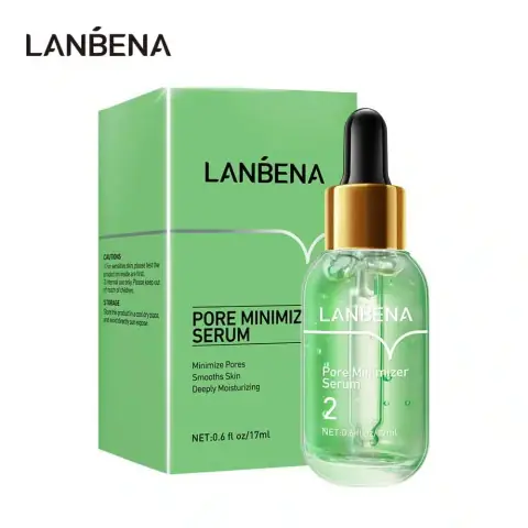 Lanbena Pore Minimizer Serum (Step 2) full product packaging: amber bottle, white box, front view.