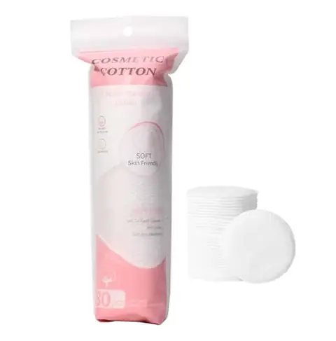 LMLTOP pink cotton pads in white 80PCS pack with clear window, front view.
