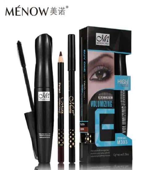 M.N Waterproof Mascara full black tube standing upright with shiny silver cap.