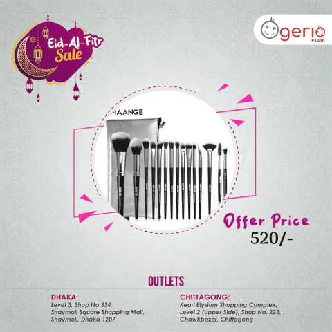 Maange 15-piece black makeup brush set, displayed upright in a sleek holder.