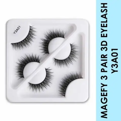 Maange Y3a01 false eyelashes, three natural-looking pairs neatly arranged in clear packaging.