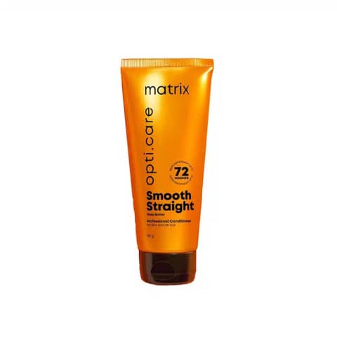 Matrix Opti Care Smooth Straight 98g professional conditioner, vibrant purple bottle, clear white flip cap.