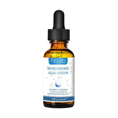 Melao Hyaluronic Acid Serum 30ml clear glass bottle with white label and dropper.