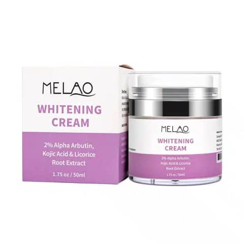 Melao Whitening Cream 50ml in a clean white jar with metallic silver lid and front label.