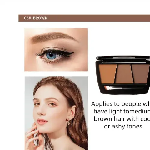 Menow Eyebrow Powder Kit 03 Brown, open with three brown shades, mirror, and applicator brush.
