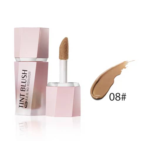 Menow Tint Liquid Blush 08, 7ml tube with black cap, showcasing vibrant coral liquid.