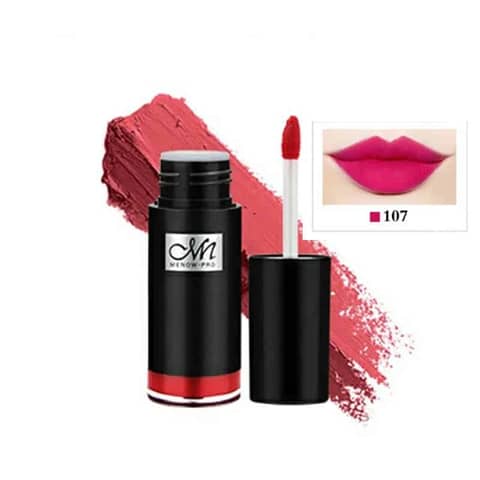 Menow Velvet Lipstick Waterproof Lipgloss 07 twin tubes, showcasing rich terracotta color and sleek black-gold packaging.