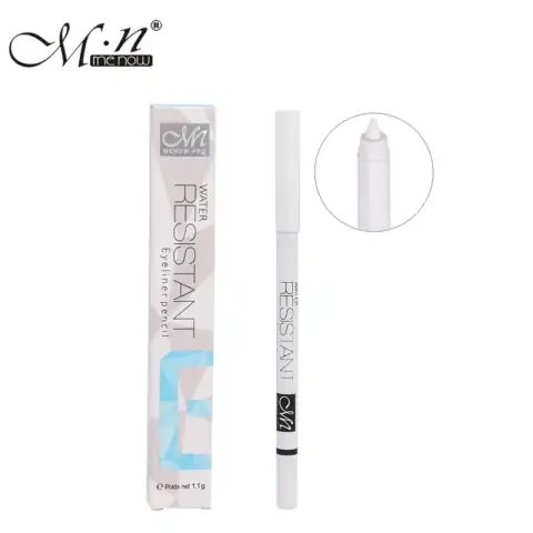Menow White Eyeliner Pencil with a gold cap, unsharpened, presented at an angle.