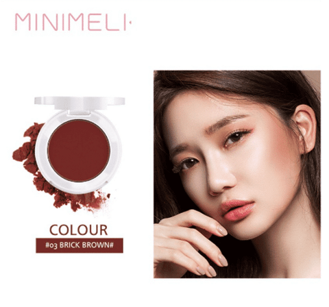 Minimeli Powder Blusher 03 Brick Brown compact, clear lid showing smooth, rich shade.