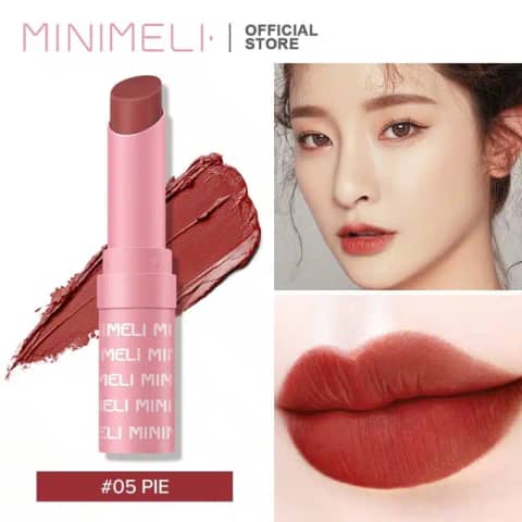 Minimeli Waterproof Matte Lipstick 05 in its sleek black tube, standing upright on a white background.