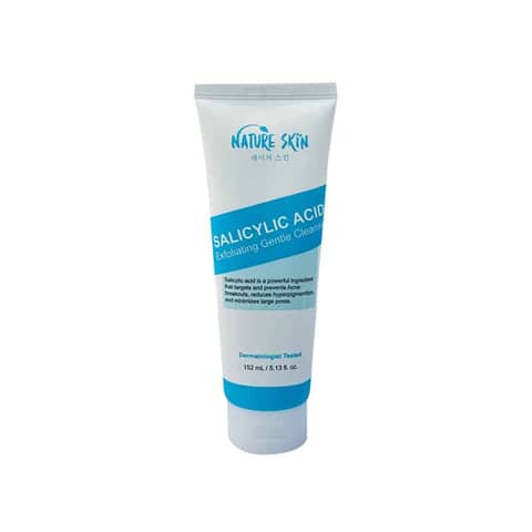 Nature Skin Salicylic Acid Exfoliating Gentle Cleanser in light blue pump bottle, front view.