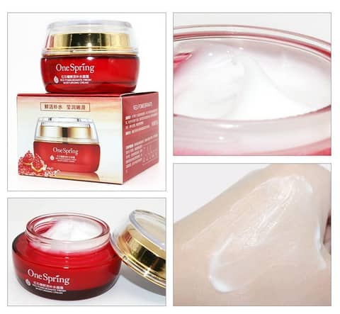 Premium One Spring Moisturizing Cream in white jar with a luxurious gold cap, front view.