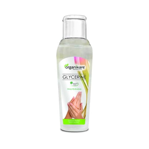 Organikare Glycerin in a clear plastic bottle with a light green label and white cap.