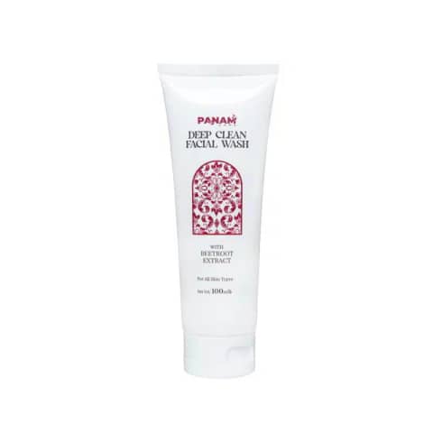 Panam Care Deep Clean Facial Wash tube, white with green cap, beetroot extract, 100ml, front.