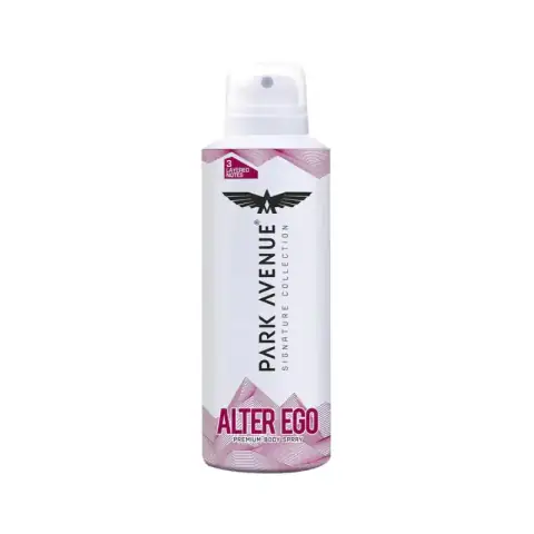 Park Avenue Alter Ego Signature Collection 150ml body spray, elegant dark bottle with gold lettering, standing upright.