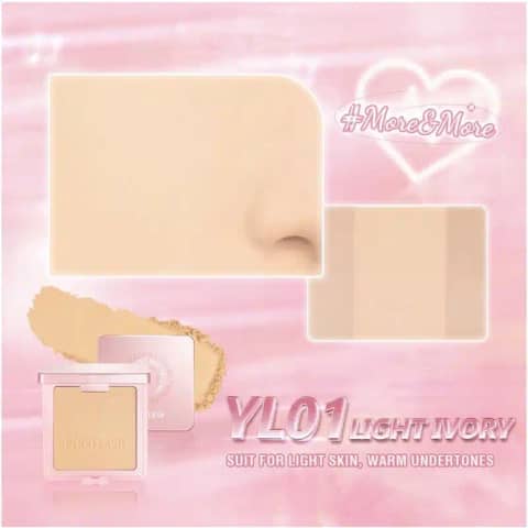 Pink Flash Duo Effect Pressed Powder F17 YL01 Light Ivory compact, closed and upright.