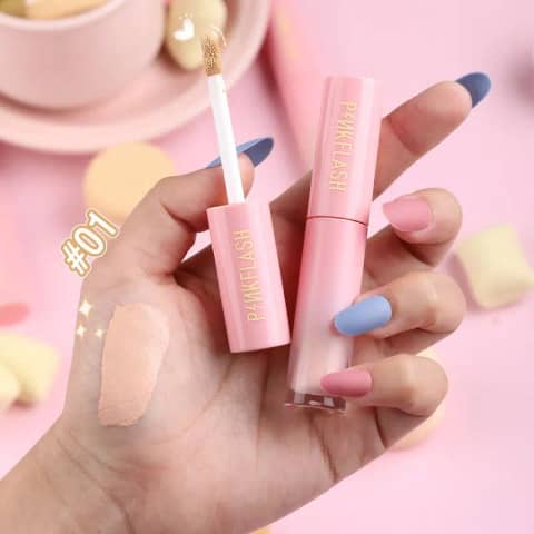 Pink Flash Lasting Matte Concealer Shade 01, full light beige tube standing upright.