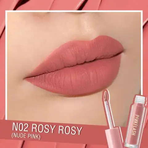 Pink Flash Melting Matte Waterproof Lipstick N02 in sleek black packaging, capped on white background.