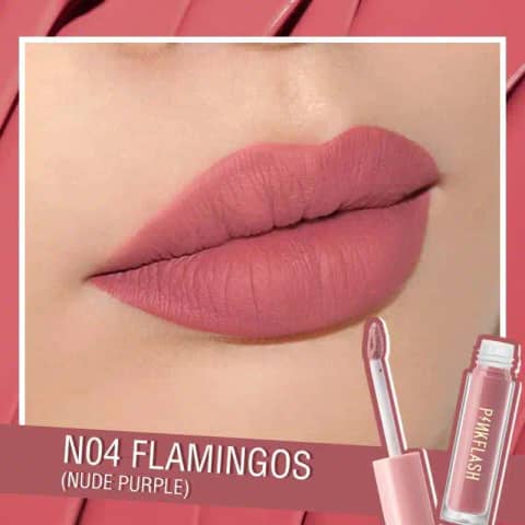Pink Flash Melting Matte Waterproof Lipstick N04 in elegant rose gold metallic packaging, capped upright.