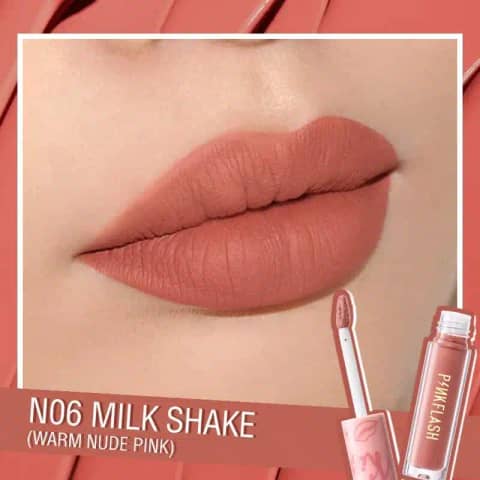 Pink Flash Melting Matte Waterproof Lipstick N06 tube stands upright, showcasing its elegant packaging.