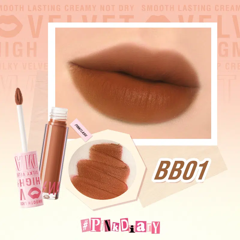 Pink Flash Silky Velvet Lip Cream L04 BB01 in its elegant matte pink tube.