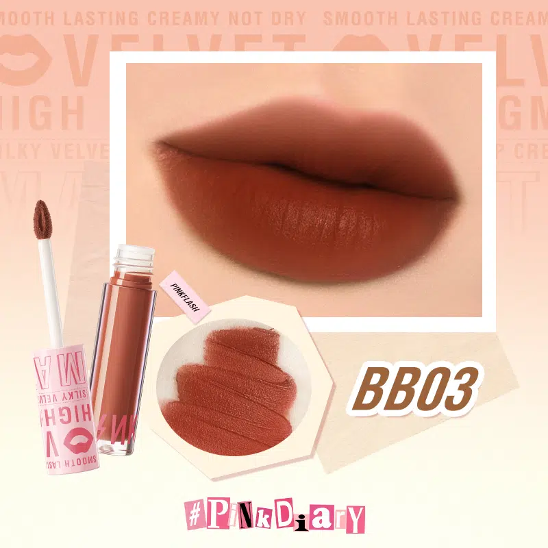 Pink Flash Silky Velvet Lip Cream L04 BB03 in its full peachy-pink packaging standing upright.