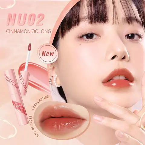 Pink Flash Watery Glam Lip Gloss NU02 standing upright, clear tube with metallic pink cap.