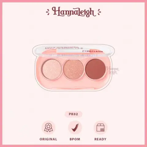 Pink Flash PK02 eyeshadow palette, open, showing glitter pink, matte mauve, and warm brown shades.