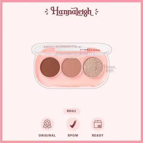 Pink Flash RD02 3-pan eyeshadow palette open, featuring warm matte and glitter high pigment shades.