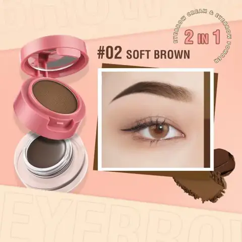 Pink Flash Duo Effect Eyebrow Pomade E22 Shade 02, jar open with dual brush.