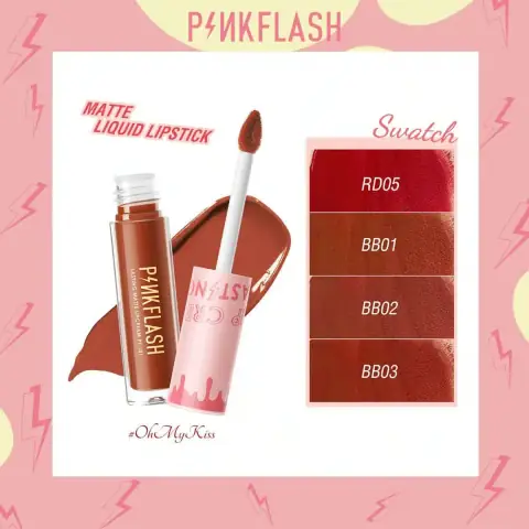 Pink Flash matte lipstick PFL01 BB03, closed, showing pink tube and berry shade.