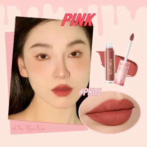 Pink Flash Matte Lipstick PFL01 PK05, fully extended from its sleek black and metallic pink tube.