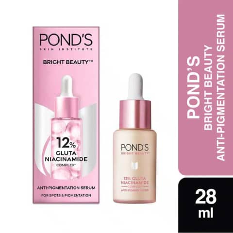 Ponds Bright Beauty Gluta-Niacinamide serum 28ml bottle, front view with white pump.