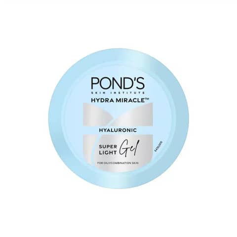 Ponds Super Light Gel 100g blue jar with silver cap, clearly showing front label.